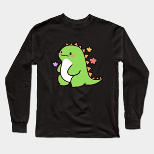 Kawaii cute green dino Long Sleeve T-Shirt